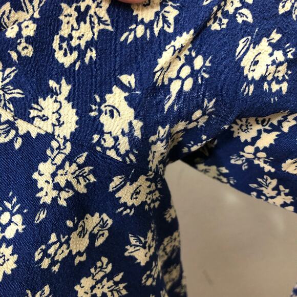 Sezane Dress Asianne Cara Antique Floral Wrap Mini Navy Blue Ruffle French 38 - Picture 11 of 13